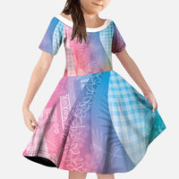 Polynesian Tribal Pattern Patchwork Picturesque Family Matching Short Sleeve Bodycon Dress and Hawaiian Shirt Holographic LT7 Daughter's Dress Holographic - Polynesian Pride