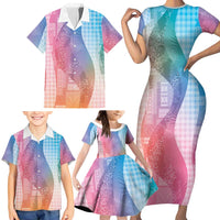 Polynesian Tribal Pattern Patchwork Picturesque Family Matching Short Sleeve Bodycon Dress and Hawaiian Shirt Holographic LT7 - Polynesian Pride