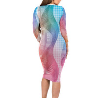 Polynesian Tribal Pattern Patchwork Picturesque Long Sleeve Bodycon Dress Holographic