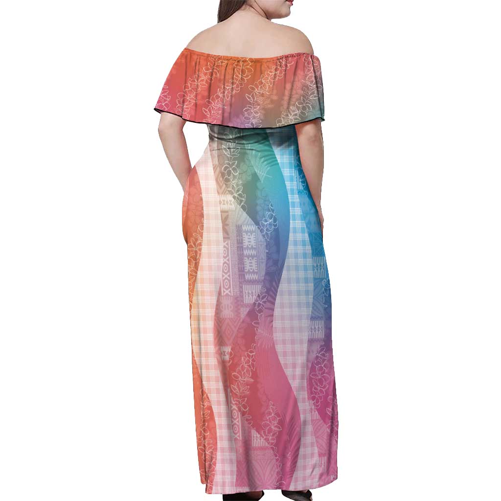 Polynesian Tribal Pattern Patchwork Picturesque Off Shoulder Maxi Dress Holographic