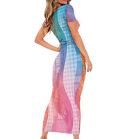 Polynesian Tribal Pattern Patchwork Picturesque Short Sleeve Bodycon Dress Holographic