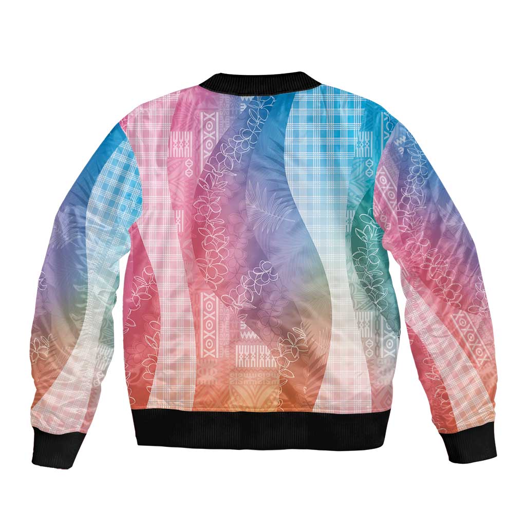 Polynesian Tribal Pattern Patchwork Picturesque Sleeve Zip Bomber Jacket Holographic