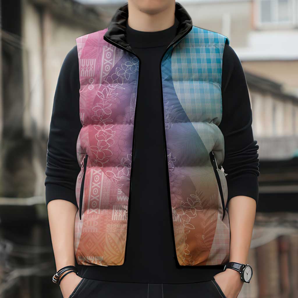 Polynesian Tribal Pattern Patchwork Picturesque Sleeveless Puffer Jacket Holographic