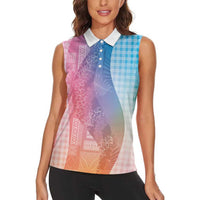 Polynesian Tribal Pattern Patchwork Picturesque Women Sleeveless Polo Shirt Holographic