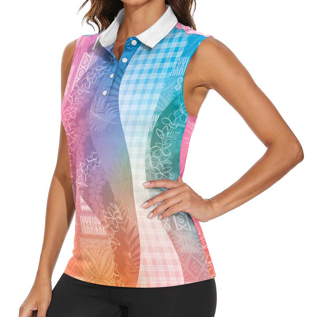 Polynesian Tribal Pattern Patchwork Picturesque Women Sleeveless Polo Shirt Holographic