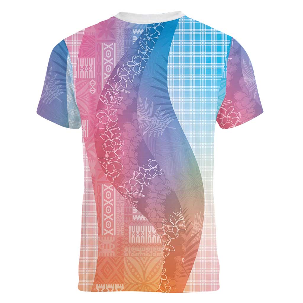 Polynesian Tribal Pattern Patchwork Picturesque Women V-Neck T-Shirt Holographic LT7 - Polynesian Pride