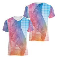 Polynesian Tribal Pattern Patchwork Picturesque Women V-Neck T-Shirt Holographic LT7 - Polynesian Pride