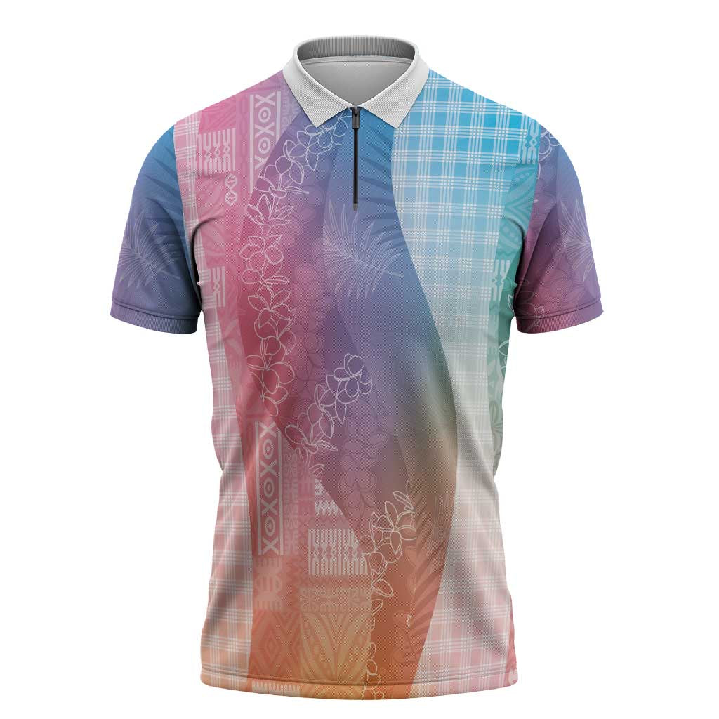 Polynesian Tribal Pattern Patchwork Picturesque Zipper Polo Shirt Holographic
