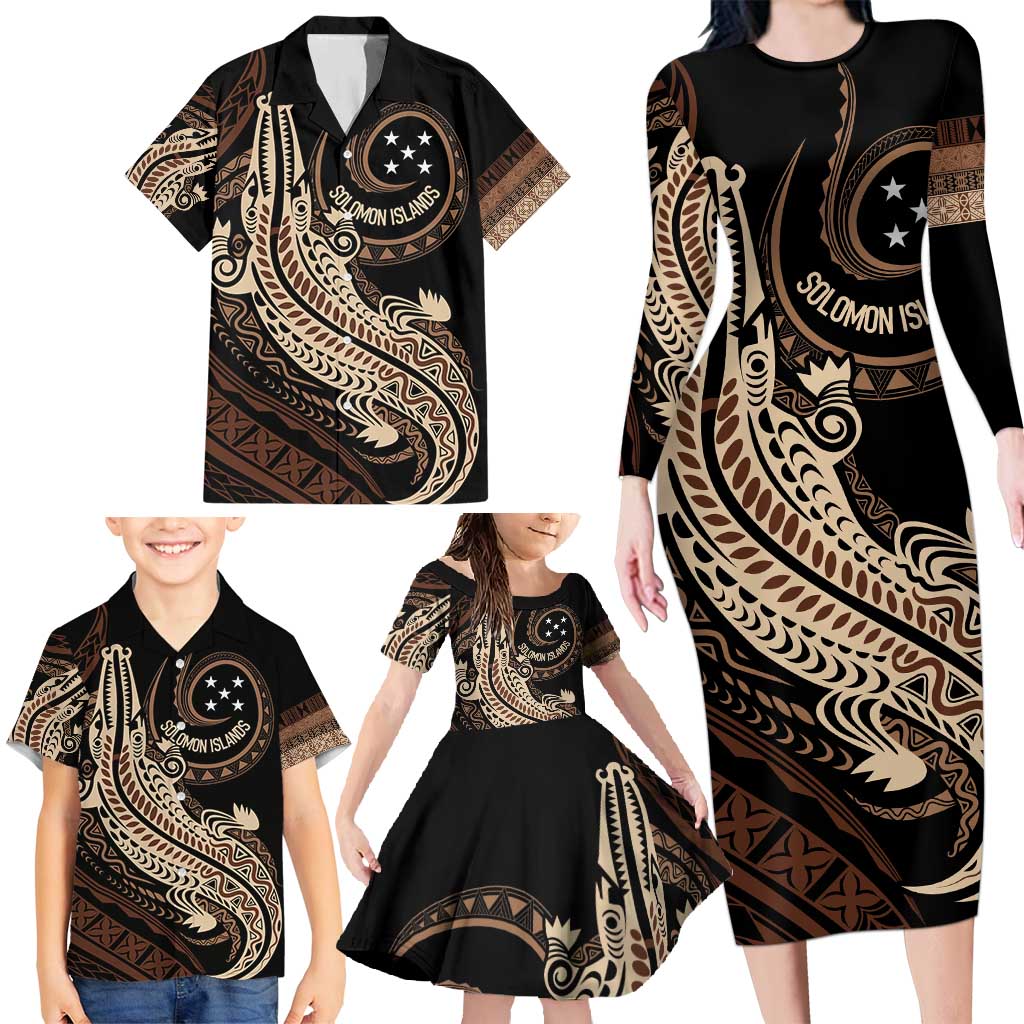 Personalized Solomon Islands Crocodile Family Matching Long Sleeve Bodycon Dress and Hawaiian Shirt Hapi Isles - Independence Anniversary LT7 - Polynesian Pride