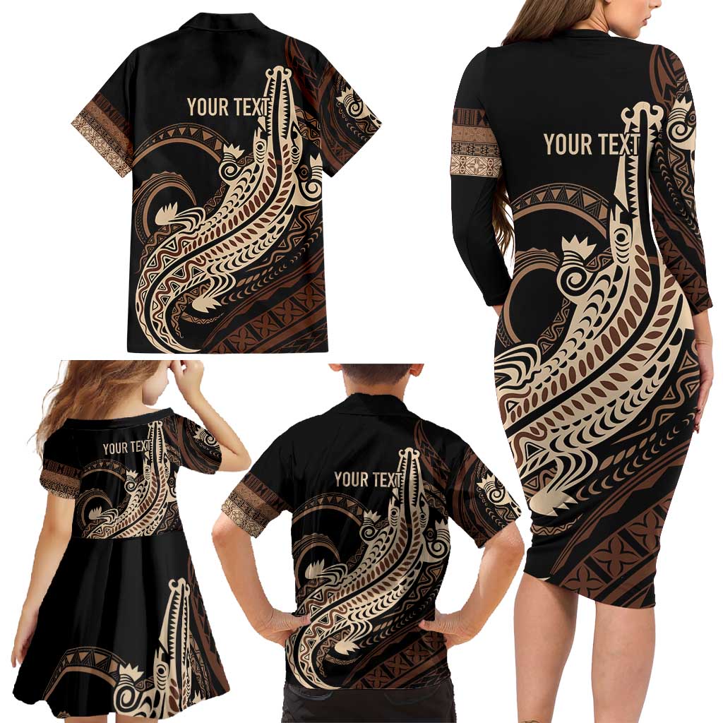 Personalized Solomon Islands Crocodile Family Matching Long Sleeve Bodycon Dress and Hawaiian Shirt Hapi Isles - Independence Anniversary LT7 - Polynesian Pride