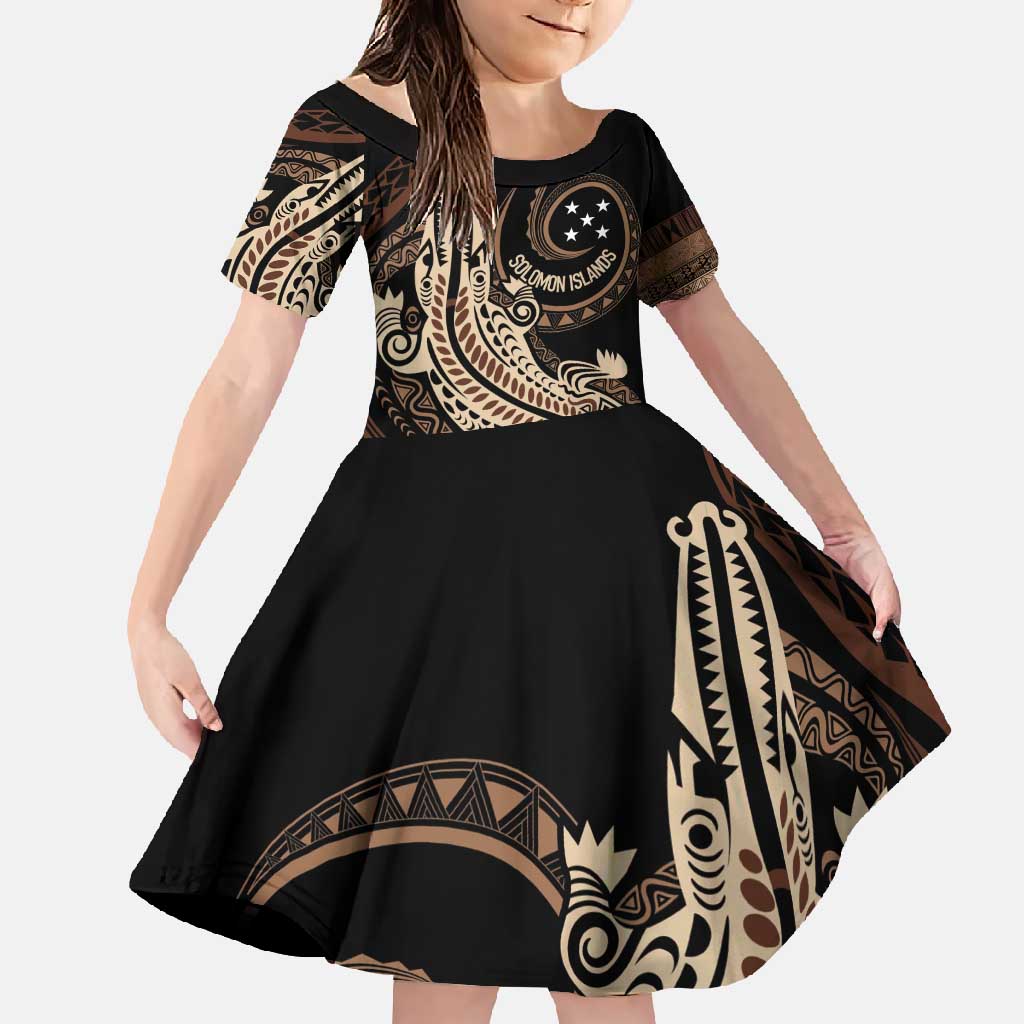 Personalized Solomon Islands Crocodile Family Matching Mermaid Dress and Hawaiian Shirt Hapi Isles - Independence Anniversary LT7 Daughter's Dress Brown - Polynesian Pride