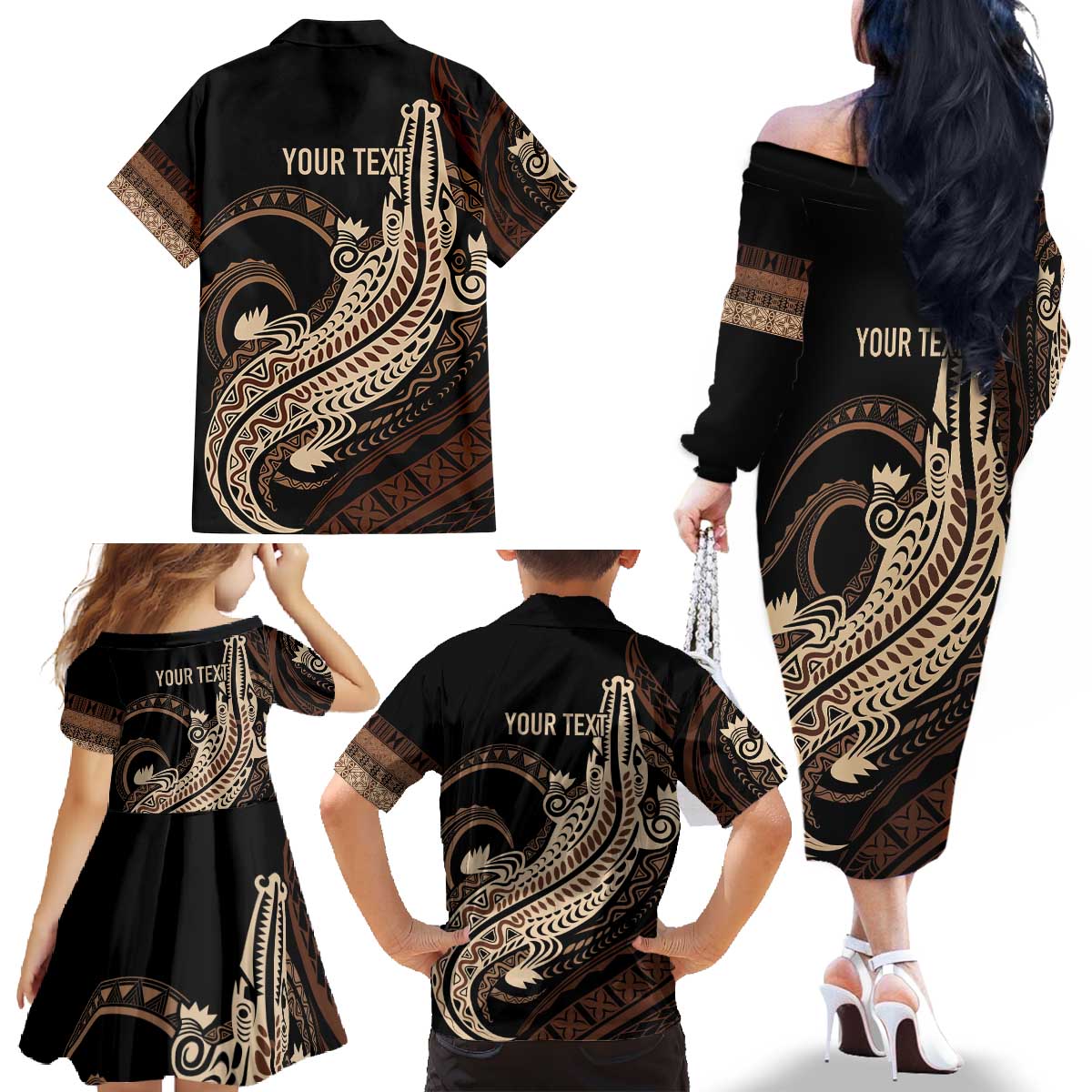 Personalized Solomon Islands Crocodile Family Matching Off The Shoulder Long Sleeve Dress and Hawaiian Shirt Hapi Isles - Independence Anniversary LT7 - Polynesian Pride