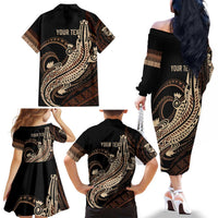 Personalized Solomon Islands Crocodile Family Matching Off The Shoulder Long Sleeve Dress and Hawaiian Shirt Hapi Isles - Independence Anniversary LT7 - Polynesian Pride