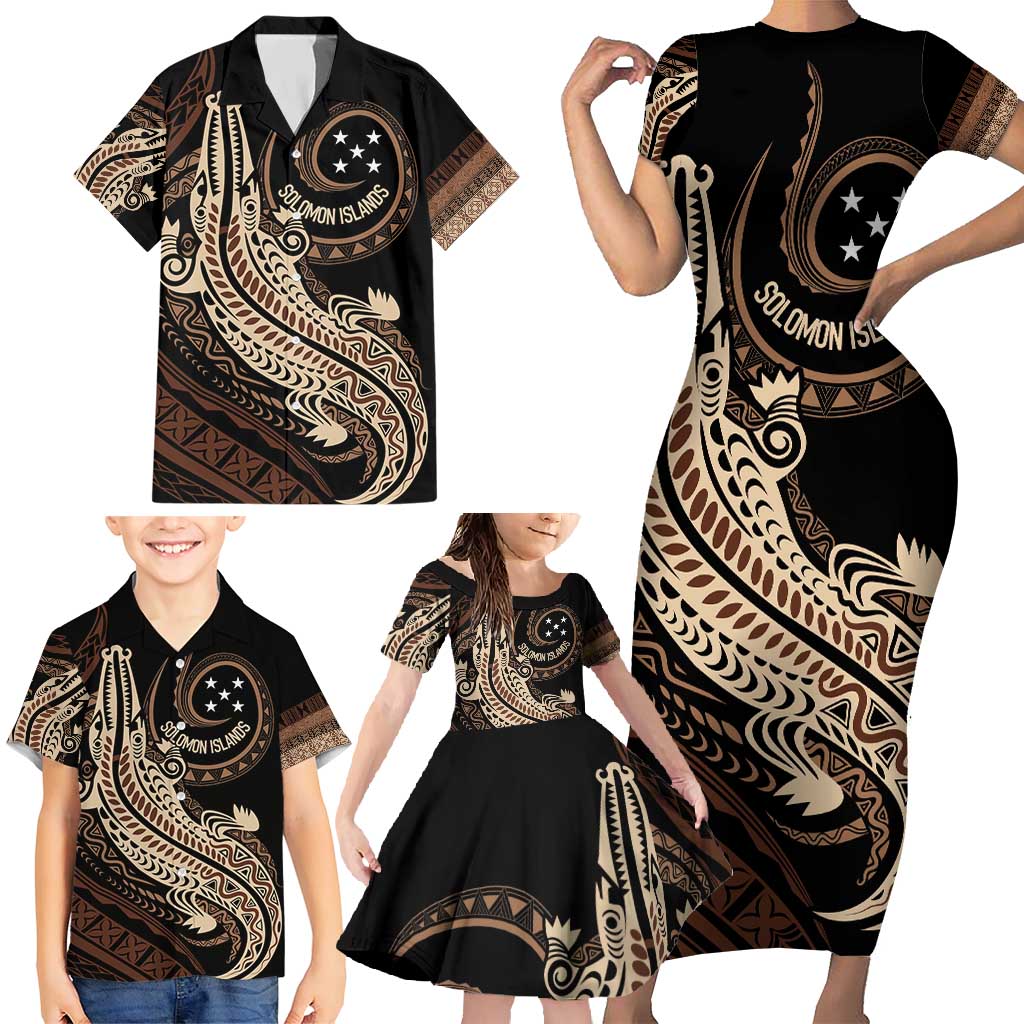Personalized Solomon Islands Crocodile Family Matching Short Sleeve Bodycon Dress and Hawaiian Shirt Hapi Isles - Independence Anniversary LT7 - Polynesian Pride
