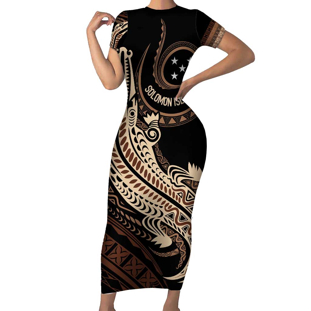 Personalized Solomon Islands Crocodile Family Matching Short Sleeve Bodycon Dress and Hawaiian Shirt Hapi Isles - Independence Anniversary LT7 Mom's Dress Brown - Polynesian Pride