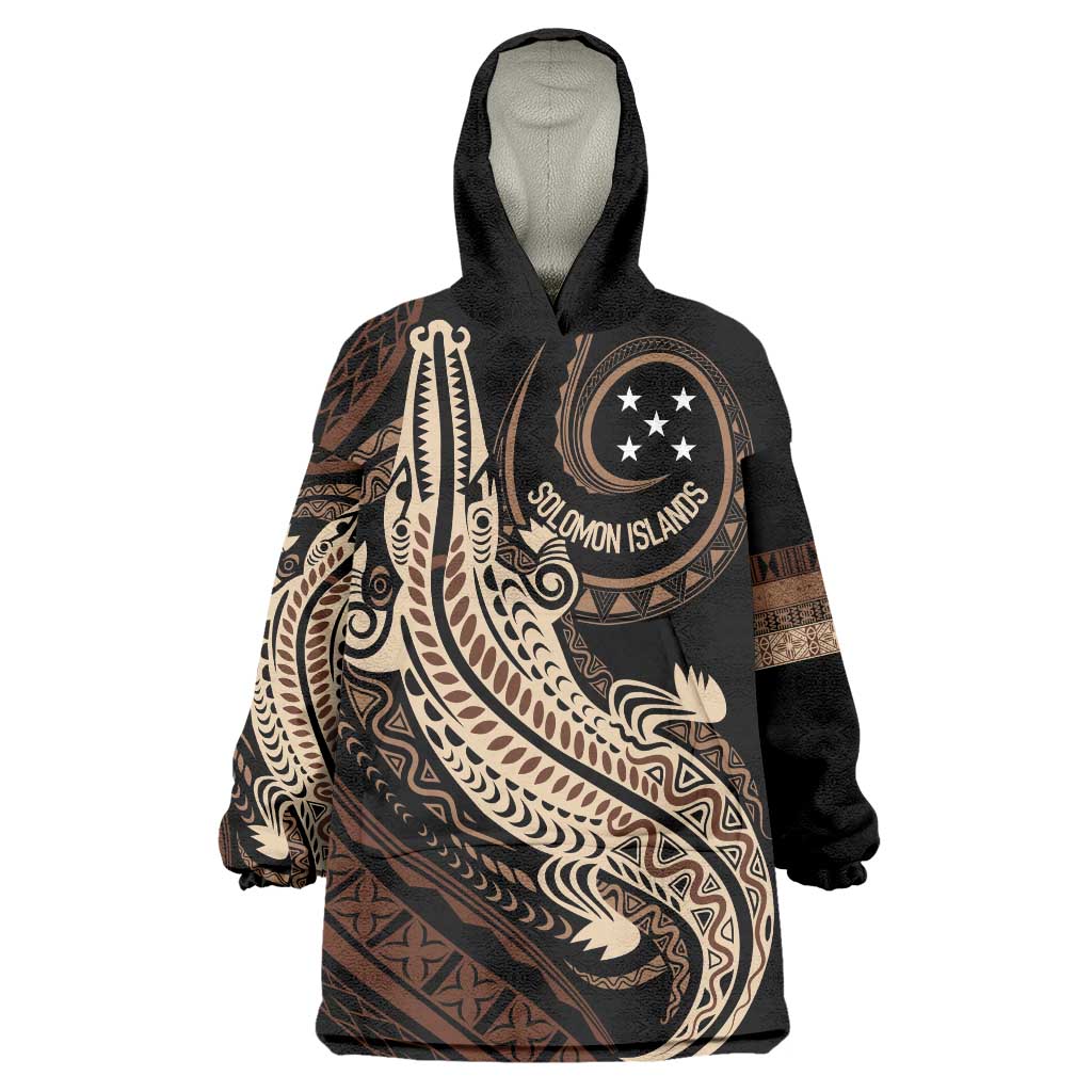 Personalized Solomon Islands Crocodile Wearable Blanket Hoodie Hapi Isles - Independence Anniversary LT7 One Size Brown - Polynesian Pride