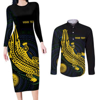 Personalized Solomon Islands Independence Anniversary Couples Matching Long Sleeve Bodycon Dress and Long Sleeve Button Shirt Crocodile Mix Tapa LT7 Colorful - Polynesian Pride