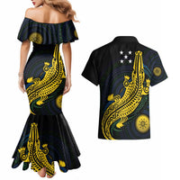 Personalized Solomon Islands Independence Anniversary Couples Matching Mermaid Dress and Hawaiian Shirt Crocodile Mix Tapa LT7 - Polynesian Pride
