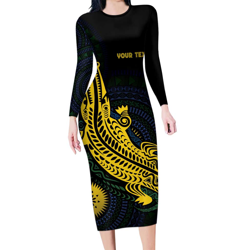 Personalized Solomon Islands Independence Anniversary Family Matching Long Sleeve Bodycon Dress and Hawaiian Shirt Crocodile Mix Tapa LT7 Mom's Dress Colorful - Polynesian Pride