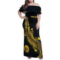 Personalized Solomon Islands Independence Anniversary Family Matching Off Shoulder Maxi Dress and Hawaiian Shirt Crocodile Mix Tapa LT7 Mom's Dress Colorful - Polynesian Pride