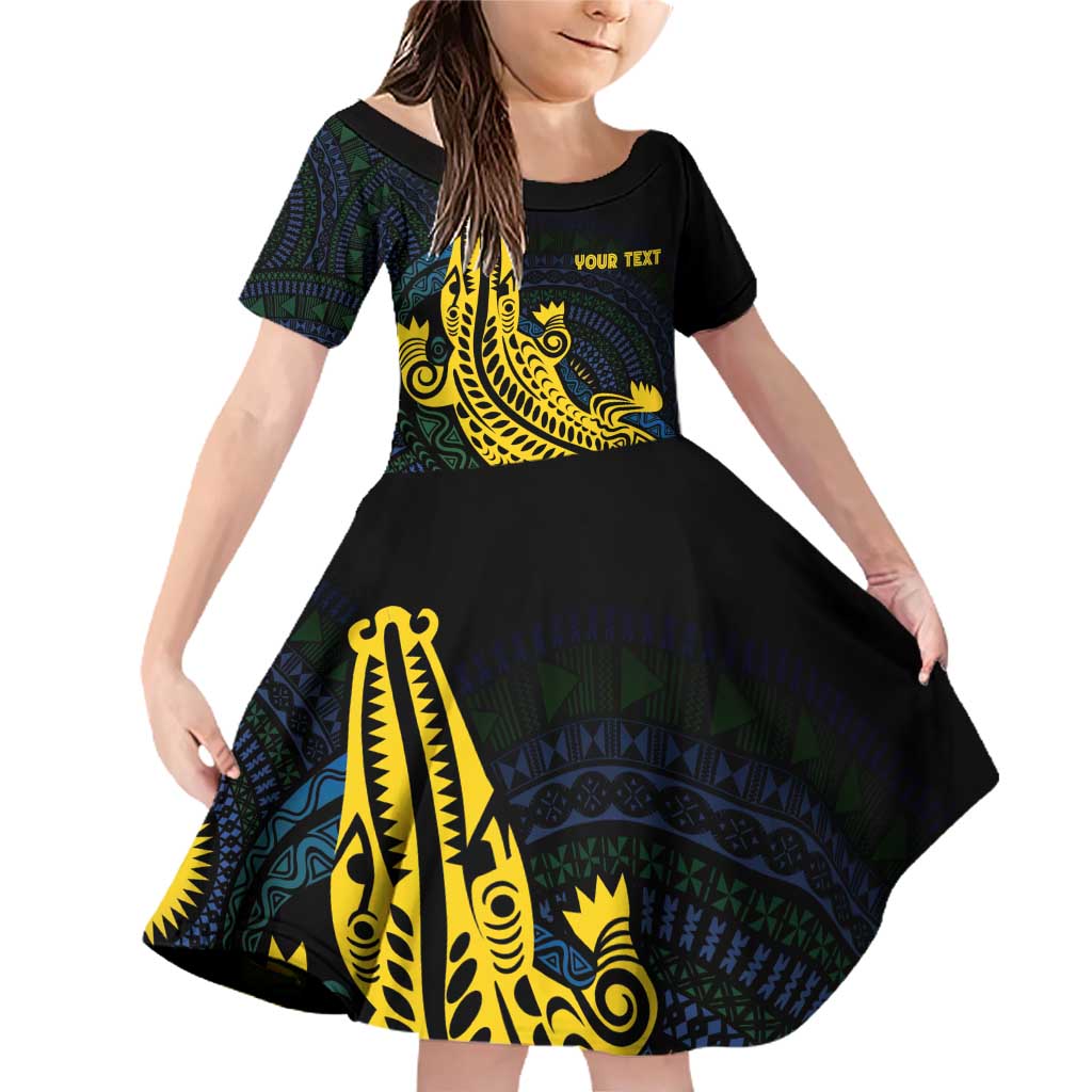 Personalized Solomon Islands Independence Anniversary Family Matching Off Shoulder Short Dress and Hawaiian Shirt Crocodile Mix Tapa LT7 Daughter's Dress Colorful - Polynesian Pride