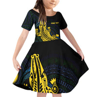 Personalized Solomon Islands Independence Anniversary Family Matching Off Shoulder Short Dress and Hawaiian Shirt Crocodile Mix Tapa LT7 Daughter's Dress Colorful - Polynesian Pride