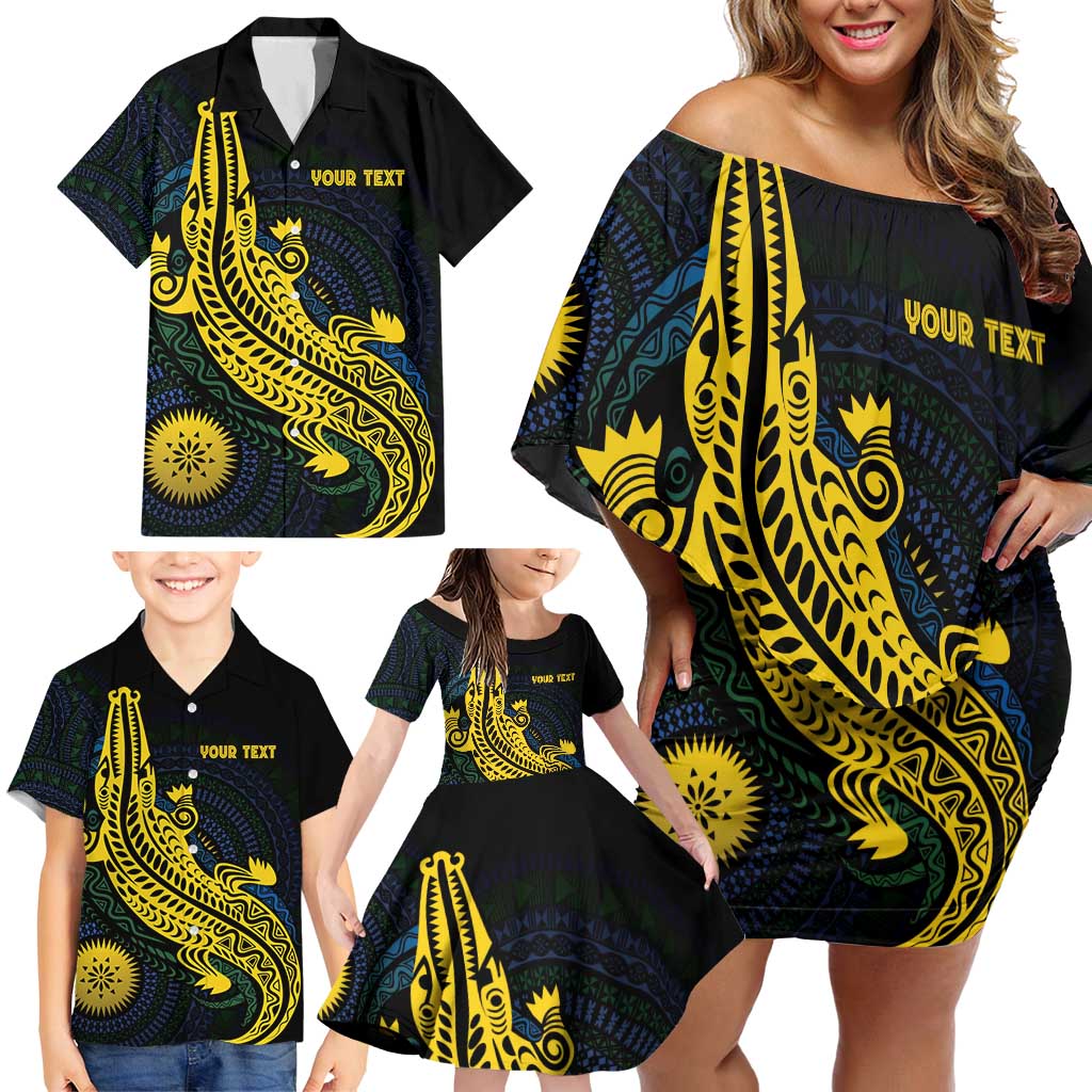 Personalized Solomon Islands Independence Anniversary Family Matching Off Shoulder Short Dress and Hawaiian Shirt Crocodile Mix Tapa LT7 - Polynesian Pride