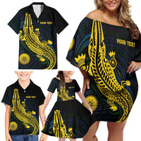 Personalized Solomon Islands Independence Anniversary Family Matching Off Shoulder Short Dress and Hawaiian Shirt Crocodile Mix Tapa LT7 - Polynesian Pride