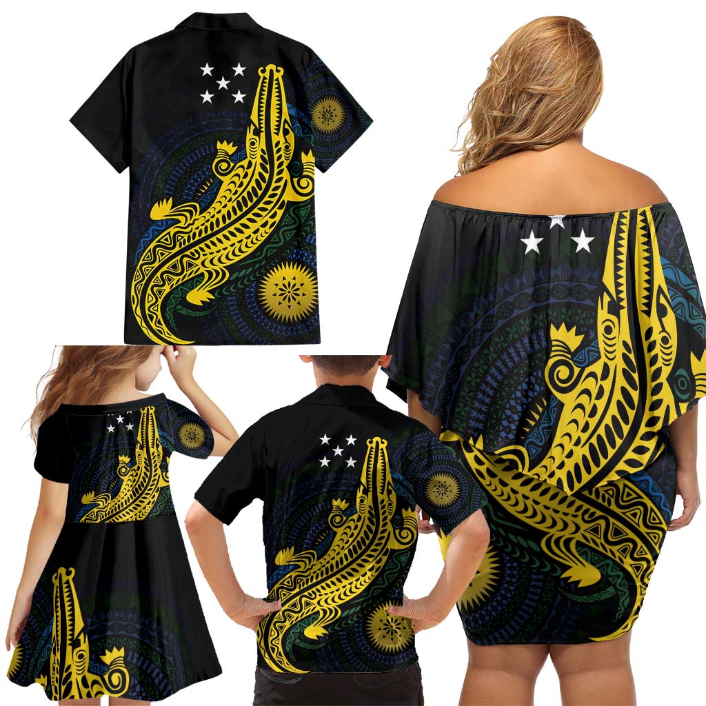 Personalized Solomon Islands Independence Anniversary Family Matching Off Shoulder Short Dress and Hawaiian Shirt Crocodile Mix Tapa LT7 - Polynesian Pride