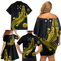 Personalized Solomon Islands Independence Anniversary Family Matching Off Shoulder Short Dress and Hawaiian Shirt Crocodile Mix Tapa LT7 - Polynesian Pride