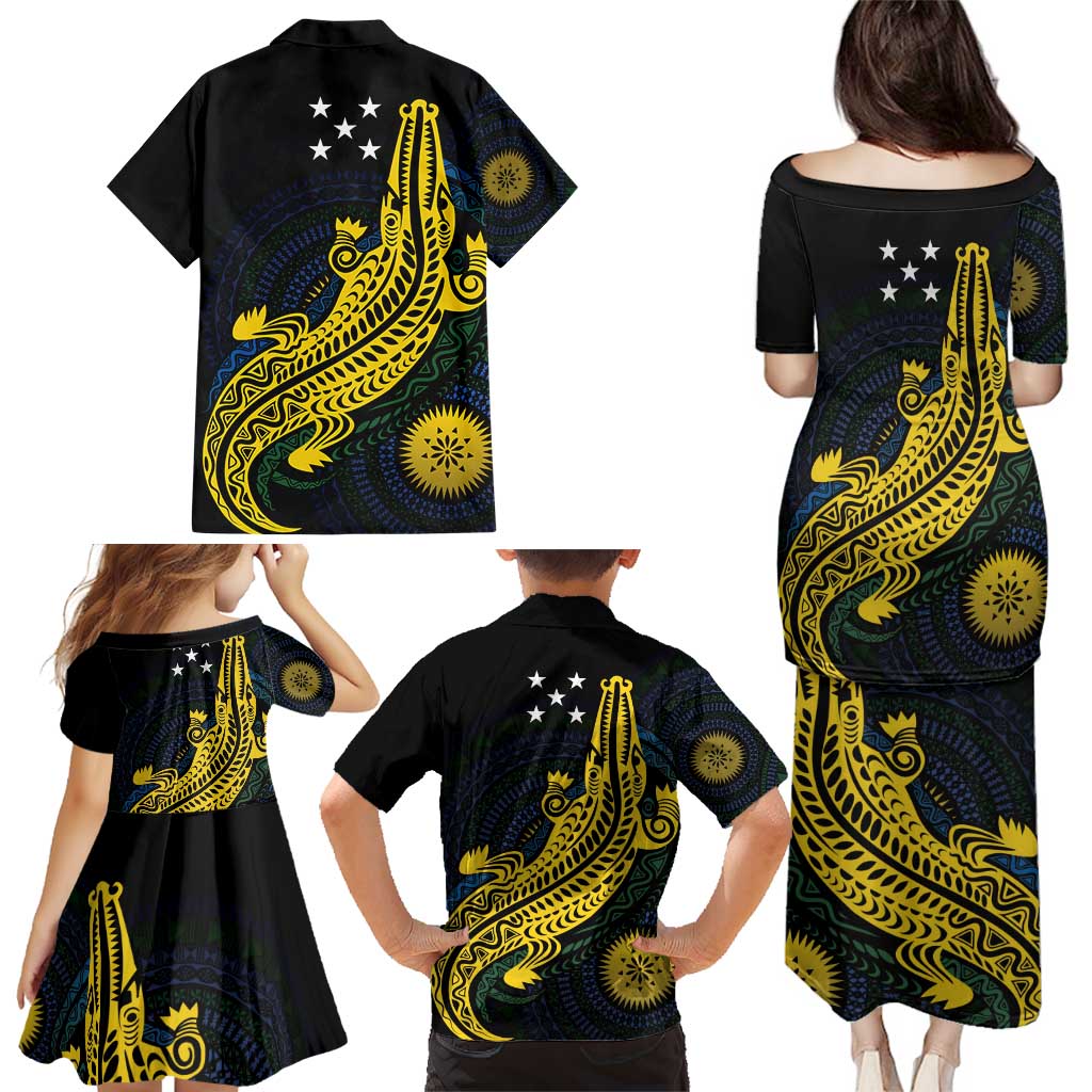 Personalized Solomon Islands Independence Anniversary Family Matching Puletasi and Hawaiian Shirt Crocodile Mix Tapa LT7 - Polynesian Pride