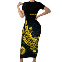 Personalized Solomon Islands Independence Anniversary Family Matching Short Sleeve Bodycon Dress and Hawaiian Shirt Crocodile Mix Tapa LT7 Mom's Dress Colorful - Polynesian Pride