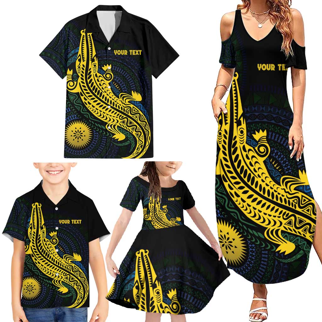 Personalized Solomon Islands Independence Anniversary Family Matching Summer Maxi Dress and Hawaiian Shirt Crocodile Mix Tapa LT7 - Polynesian Pride