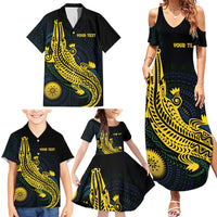 Personalized Solomon Islands Independence Anniversary Family Matching Summer Maxi Dress and Hawaiian Shirt Crocodile Mix Tapa LT7 - Polynesian Pride