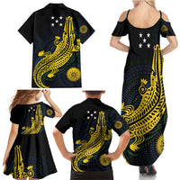 Personalized Solomon Islands Independence Anniversary Family Matching Summer Maxi Dress and Hawaiian Shirt Crocodile Mix Tapa LT7 - Polynesian Pride