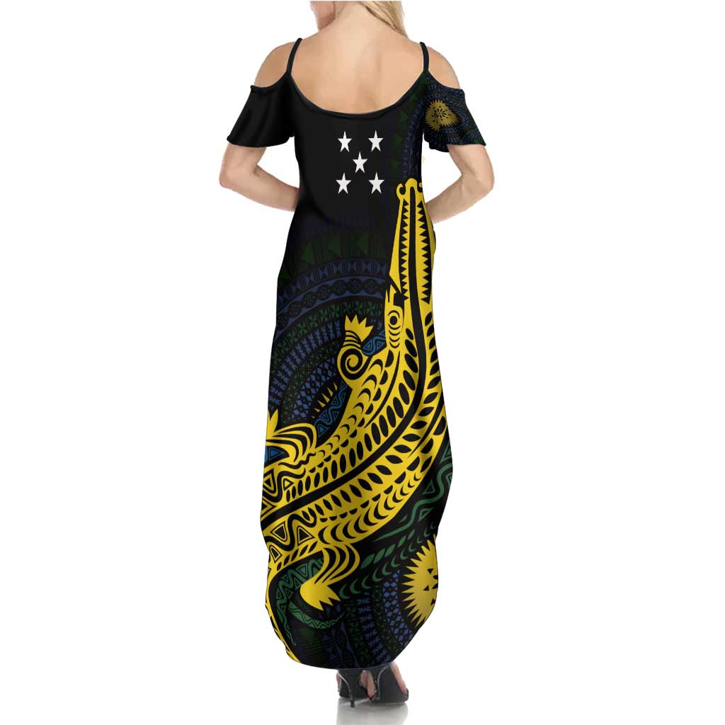 Personalized Solomon Islands Independence Anniversary Family Matching Summer Maxi Dress and Hawaiian Shirt Crocodile Mix Tapa LT7 - Polynesian Pride