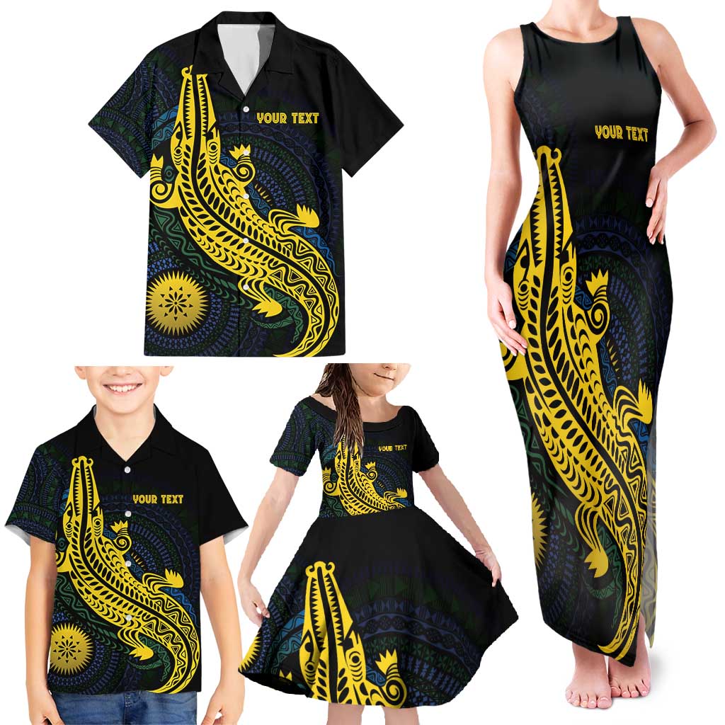 Personalized Solomon Islands Independence Anniversary Family Matching Tank Maxi Dress and Hawaiian Shirt Crocodile Mix Tapa LT7 - Polynesian Pride