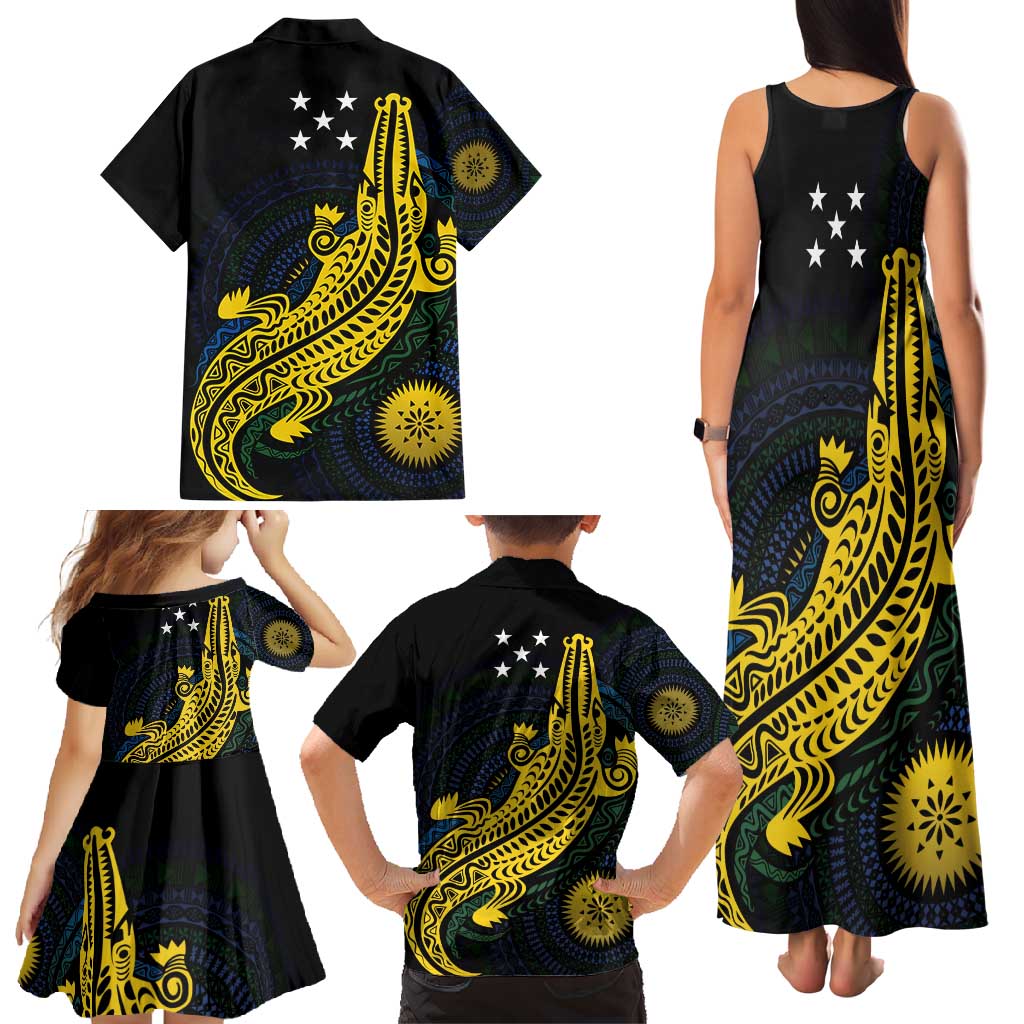 Personalized Solomon Islands Independence Anniversary Family Matching Tank Maxi Dress and Hawaiian Shirt Crocodile Mix Tapa LT7 - Polynesian Pride