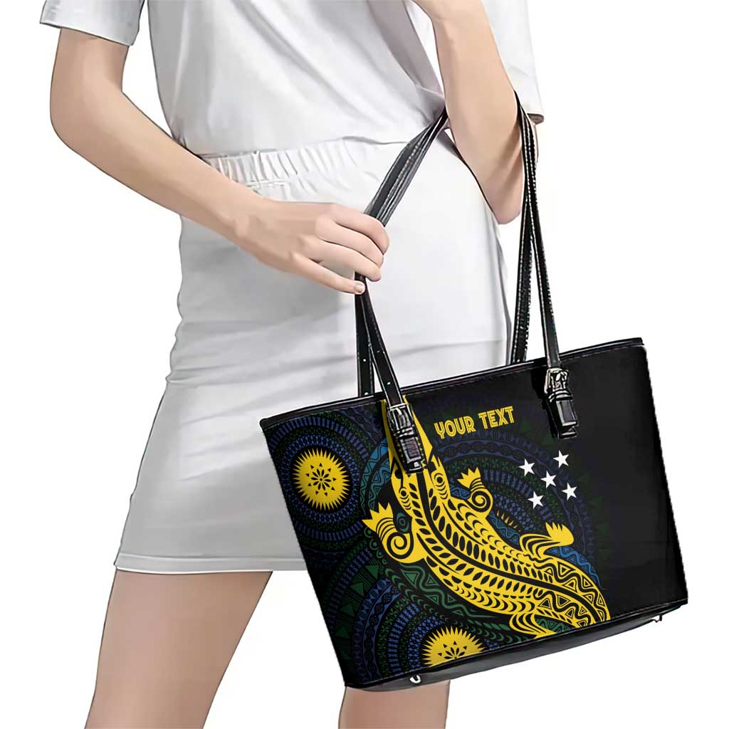 Personalized Solomon Islands Independence Anniversary Leather Tote Bag Crocodile Mix Tapa