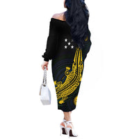 Personalized Solomon Islands Independence Anniversary Off The Shoulder Long Sleeve Dress Crocodile Mix Tapa