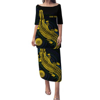 Personalized Solomon Islands Independence Anniversary Puletasi Crocodile Mix Tapa