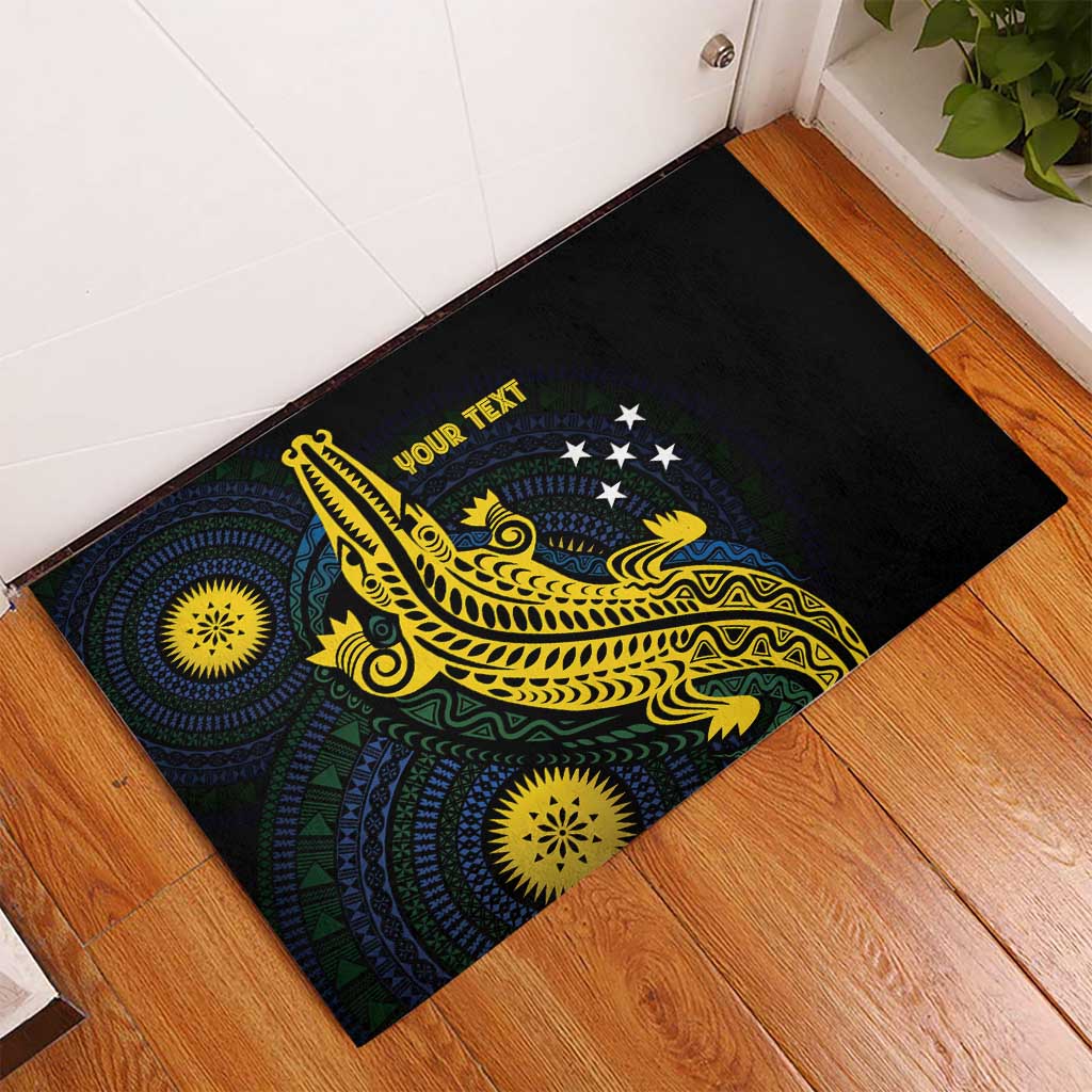 Personalized Solomon Islands Independence Anniversary Rubber Doormat Crocodile Mix Tapa LT7 - Polynesian Pride