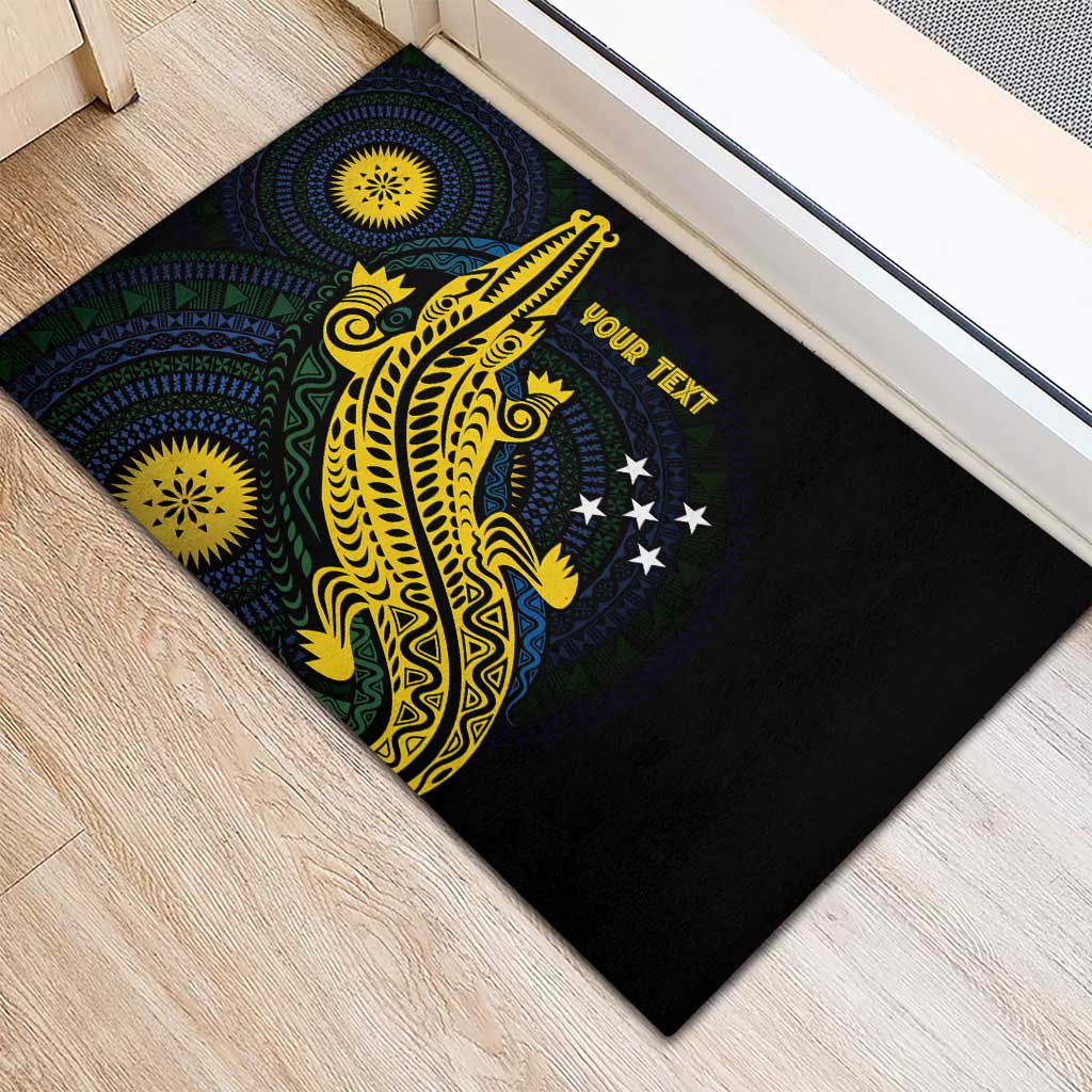 Personalized Solomon Islands Independence Anniversary Rubber Doormat Crocodile Mix Tapa LT7 - Polynesian Pride