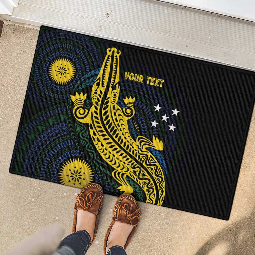 Personalized Solomon Islands Independence Anniversary Rubber Doormat Crocodile Mix Tapa LT7 - Polynesian Pride