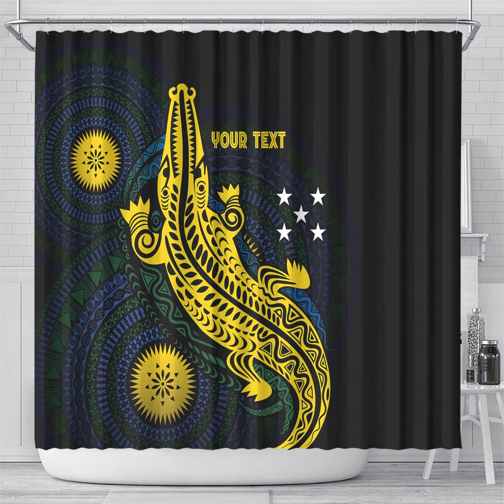 Personalized Solomon Islands Independence Anniversary Shower Curtain Crocodile Mix Tapa LT7 - Polynesian Pride