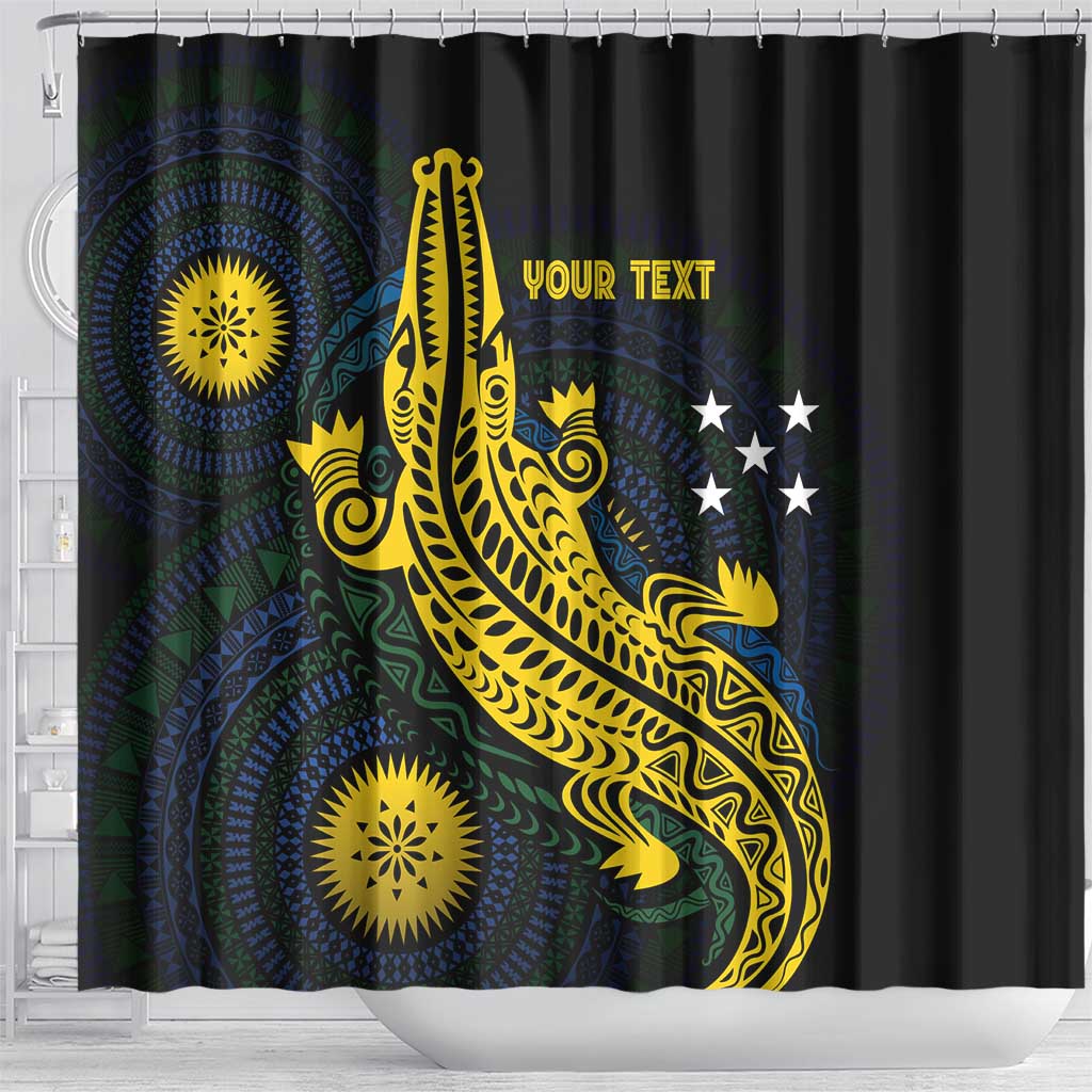 Personalized Solomon Islands Independence Anniversary Shower Curtain Crocodile Mix Tapa LT7 - Polynesian Pride