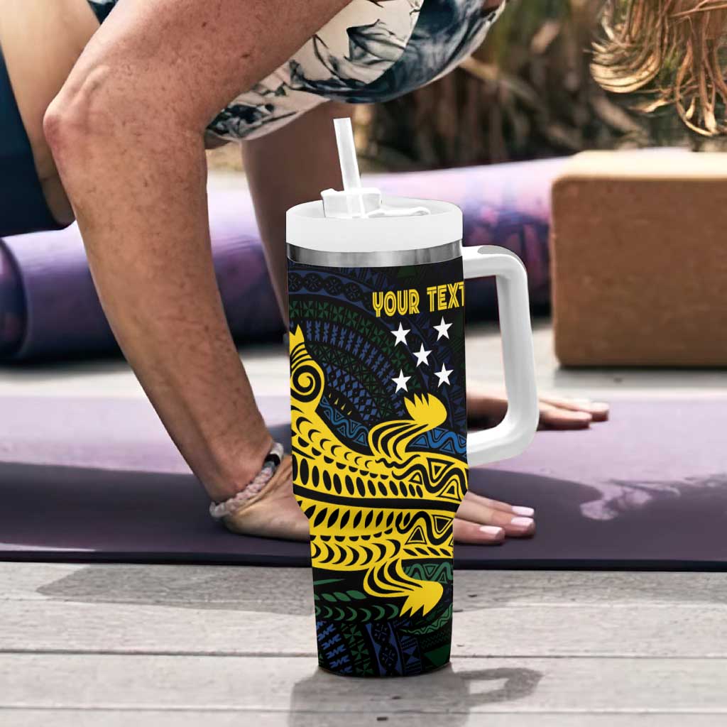 Personalized Solomon Islands Independence Anniversary Tumbler With Handle Crocodile Mix Tapa