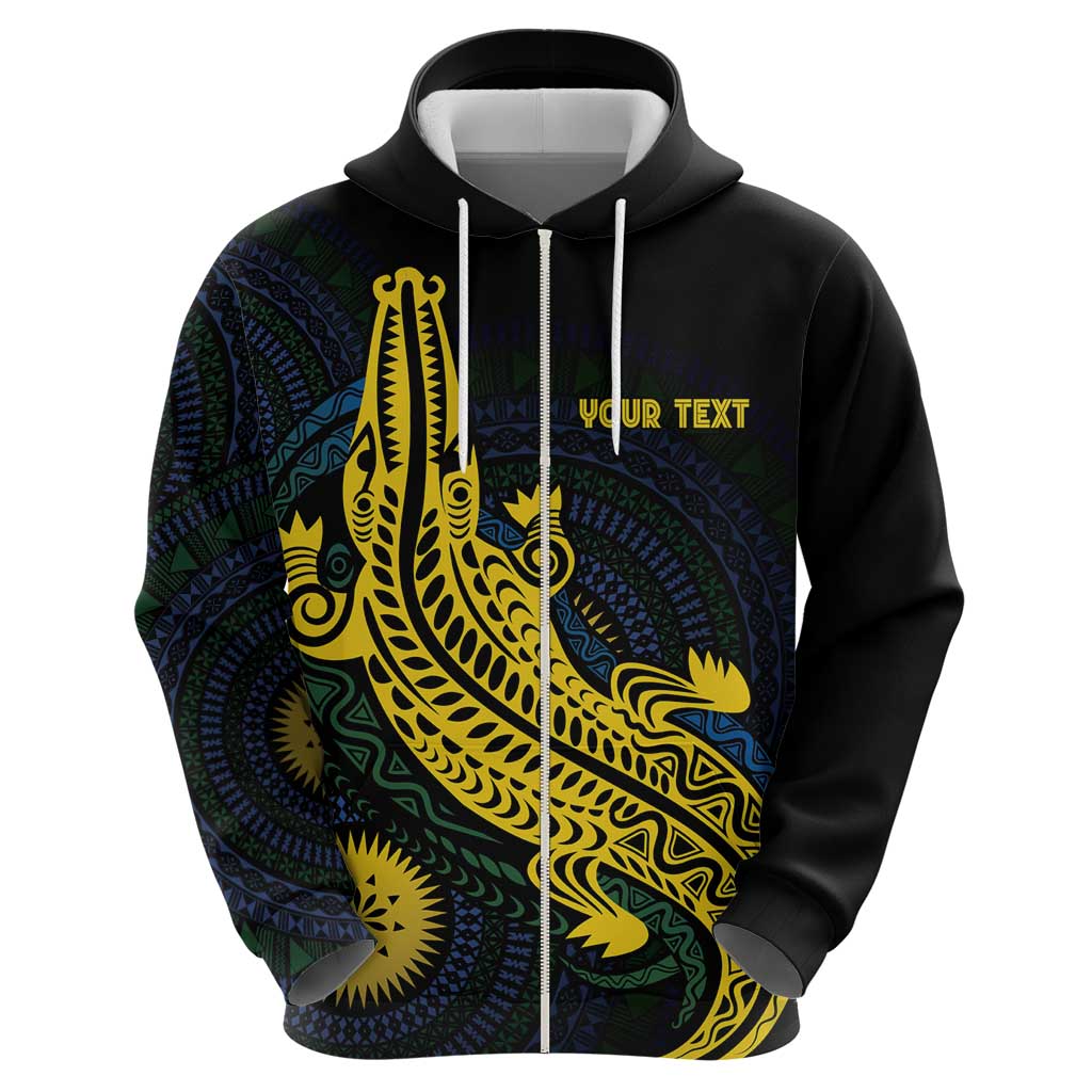 Personalized Solomon Islands Independence Anniversary Zip Hoodie Crocodile Mix Tapa LT7 - Polynesian Pride