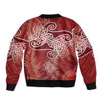 Aotearoa Maori Koru Curves Bomber Jacket Silver Ferns - Crimson Red