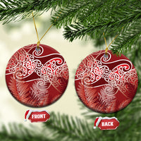 Aotearoa Maori Koru Curves Ceramic Ornament Silver Ferns - Crimson Red LT7 Circle Red - Polynesian Pride
